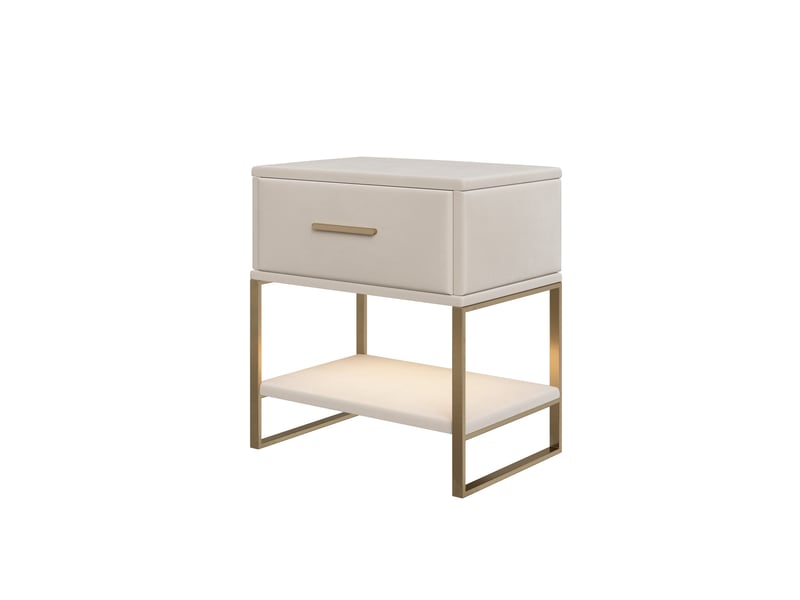  Lot de 2 tables de chevet avec led, table de pour chambre et salon, velours et cadre métallique doré avec 1 tiroir et étagères ouvertes, beige  - Conforama D