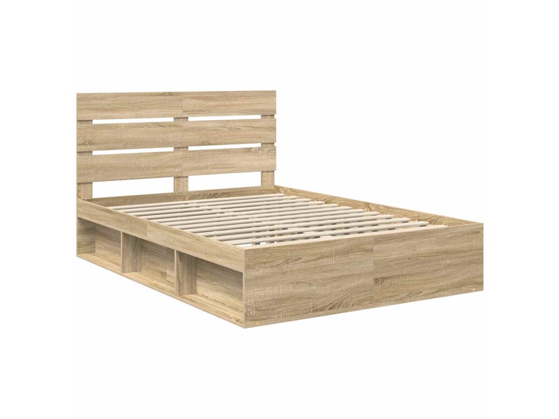  Lit double- lit adulte -  cadre de lit chêne sonoma 150 x 200 cm bois de pin massif  - Conforama C