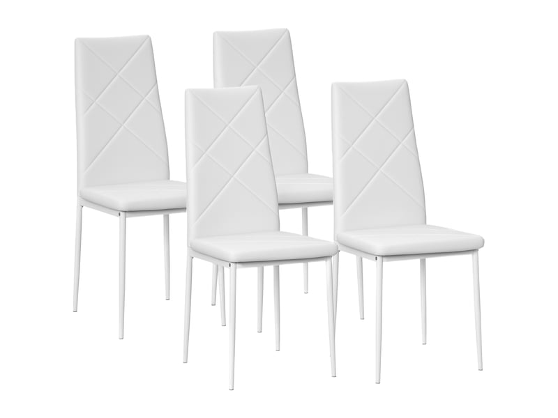 Ensemble de 4 chaises de salle à manger revêtues de similicuir, avec dossier haut et pieds en acier, 41 x 50 x 97 cm, blanches  - Conforama A