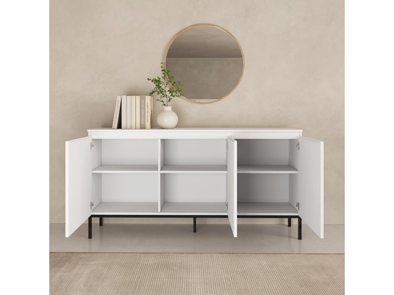  Buffet de salon bas 3 portes cannelé | meuble de rangement à rainures | console d'entrée | 150x35x77cm | modèle logan | couleur blanc Logan - Conforama E