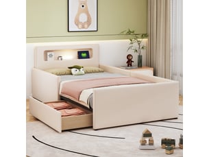 Lit avec rangement 90x200 cm <strong></strong>  <strong>Fay Lum</strong> coloris beige
