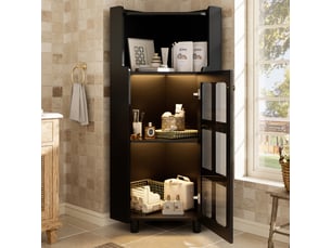 Meuble d'angle led avec niche ouverte et vitrine à 2 portes, contrôlé par application, pour salon, noir, 63,5 × 124 cm