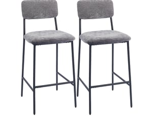 Tabourets de bar lot de 2 avec dossier, repose-pieds et patins réglables en tissu chenille et acier gris