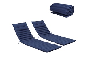 Coussins pour chaise longue d'extérieur 193x60 cm – bleu marine – lot de 2 avec sangles de fixation