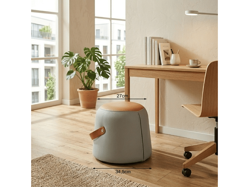  Tabouret moderne - gris - cuir pu - 34.5x34.5x29 cm - poignée en cuir pu - design géométrique - rembourrage en mousse 34.5x34.5x29cm - Conforama D