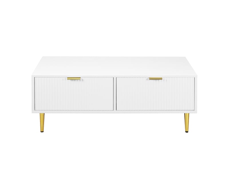  Table basse blanche et or avec 2 tiroirs 100x50x40 cm - design à rayures verticales  - Conforama A
