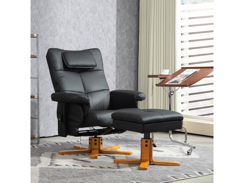  Fauteuil de salon, fauteuil massant avec repose-pied, revêtement synthétique, 86x78x93cm, noir  - Conforama D