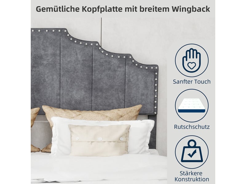  Lit 160x200 cm gris minimaliste tête molletonnée coffre tiroirs bas sans matelas  - Conforama D
