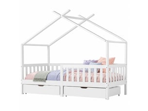 Lit cabane 90x200 cm <strong>STILVORA</strong>  <strong></strong> coloris blanc