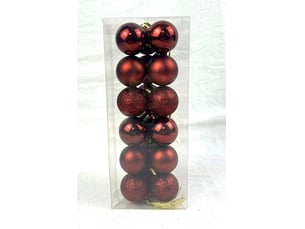 Lot de 18 boules de noël en plastique grenat d. 30 mm