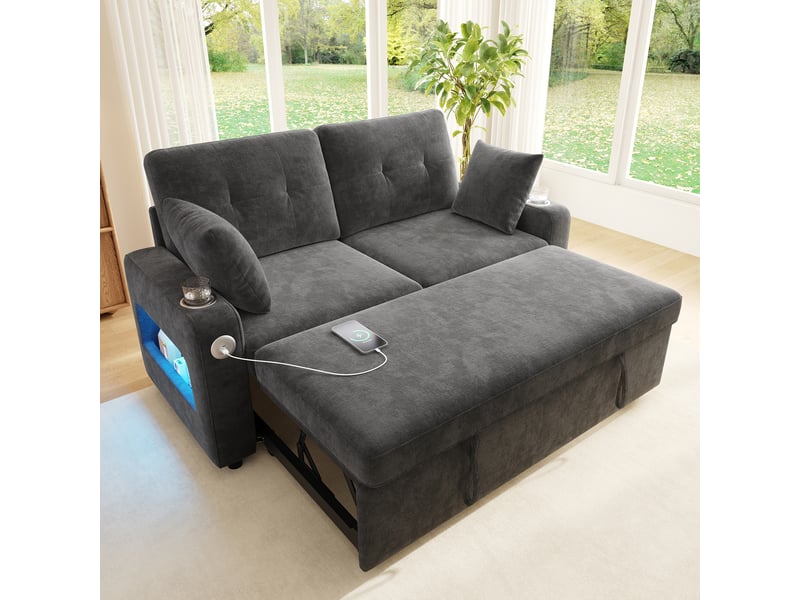  Canapé convertible 2 places gris avec led et port usb  - Conforama E