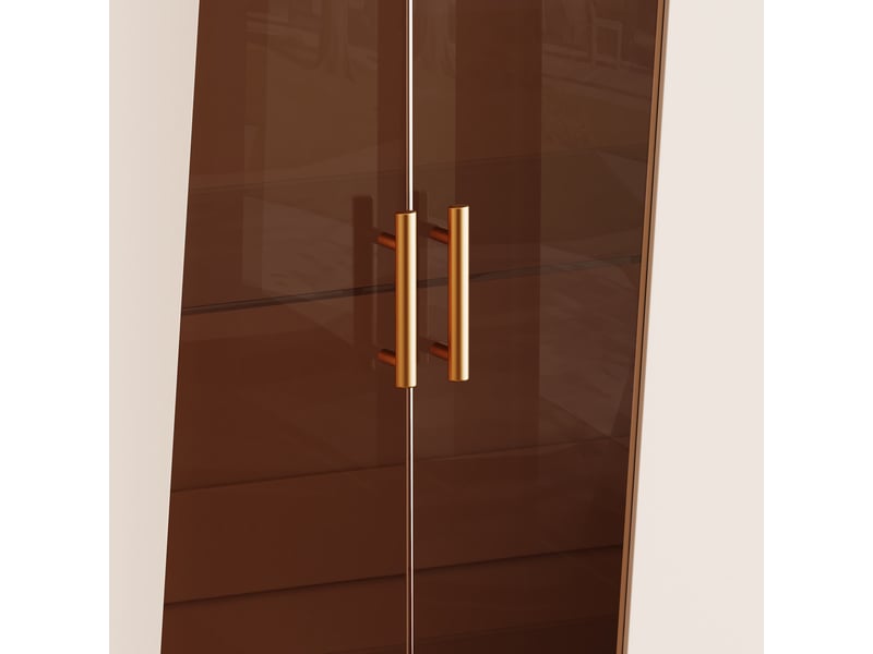  Vitrine led 72 cm en mdf beige et verre brun cuivré, 3 étagères réglables, porte soft-close, style moderne  - Conforama D