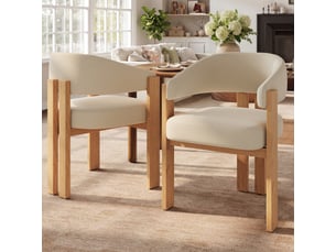 Lot de 2 chaises de salle à manger beige, dossier ergonomique, assise rembourrée, pieds métal effet bois naturel, patins réglables, charge 150 kg