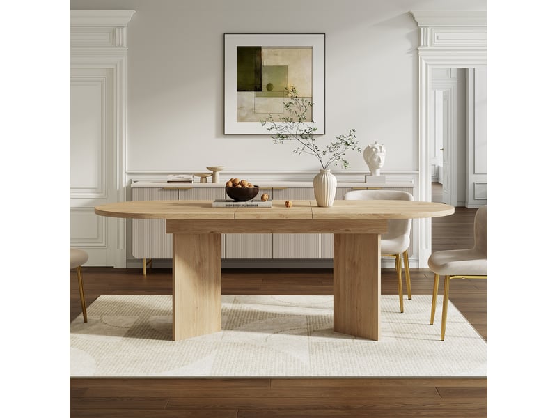  Table à manger extensible 120160x80 cm, 4 à 8 personnes, coins arrondis, plateau épais, style moderne - chêne  - Conforama C