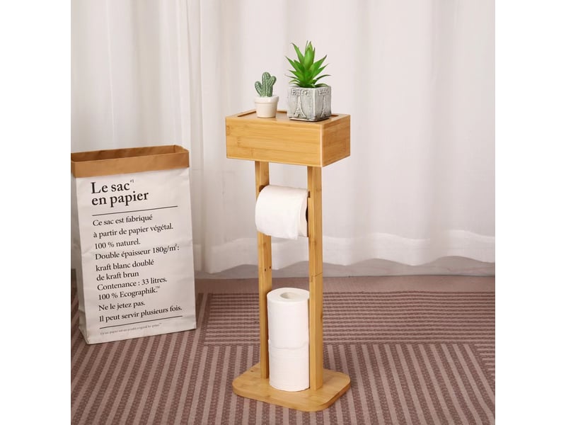  Porte papier toilette sans percer avec étagère en bambou  - Conforama E