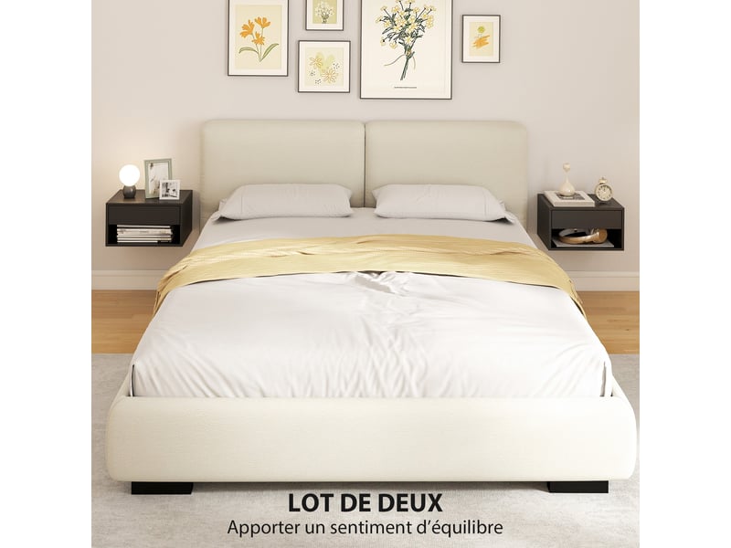  Lot de 2 tables de chevet murales 37 x 32 x 21 cm rangement tiroir montage facile moderne en panneau de particules noir 21_0001551  - Conforama C