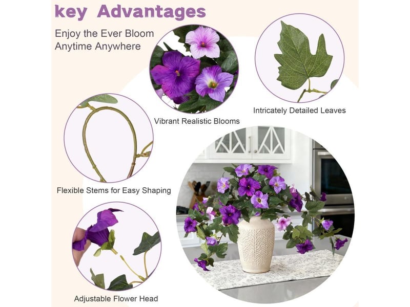  Irovami décoration florale de pétunia violet à double pétale, fleur artificielle résistante aux uv (lot de 2)  - Conforama C