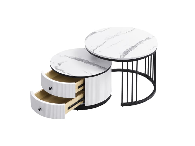  Table basse gigogne ronde blanc - 60x60 cm mdf table basse blanc - Conforama A