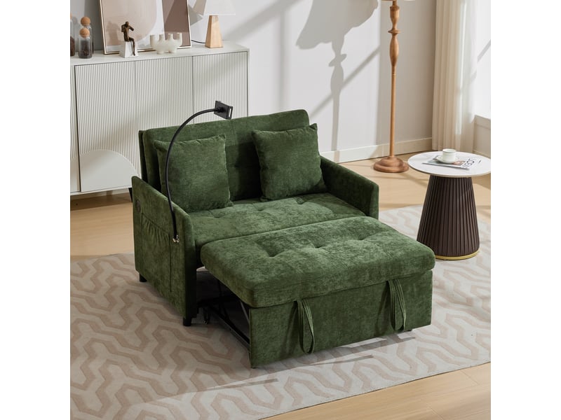  Fauteuil convertible une place avec port usb et support tablette, fonction repos, en tissu vert 109 × 72 × 83,5 cm  - Conforama C