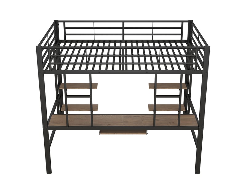 Lit mezzanine avec bureau et 2 bibliothèques en métal noir 140x200 cm - Conforama D