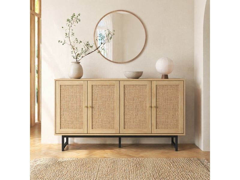  Buffet 4 portes avec étagères réglables pour salon en panneaux de particules 140×39,5×80 cm bois  - Conforama B