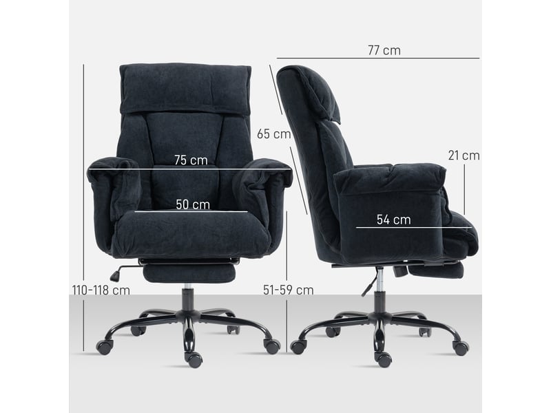  Fauteuil de bureau inclinable avec repose-pieds, dossier haut, hauteur réglable et roulettes, noir  - Conforama E
