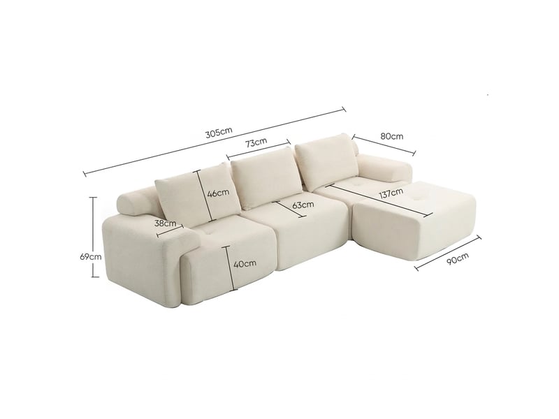 Canapé d’angle modulable convertible sans montage 305 cm assise profonde 63 cm confort moelleux - Conforama C
