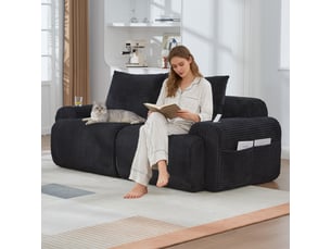Canapé droit fixe <strong>MERAX</strong> <strong></strong> 2 places Velours côtelé noir