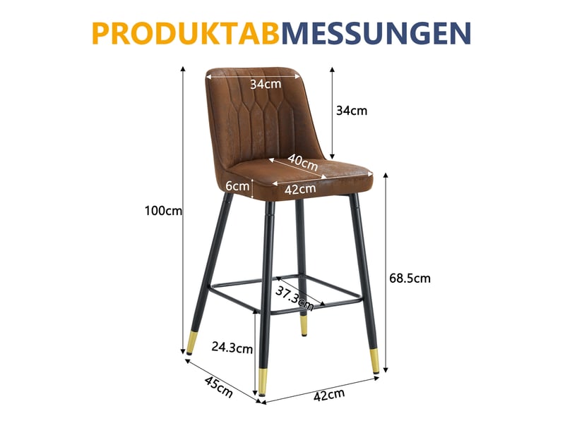  Lot de 2 tabourets de bar 100 cm haut tissu tech marron métal noir  - Conforama C