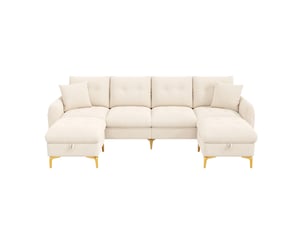 Canapé d'angle panoramique fixe MAISENTIEL  4 places Tissu beige