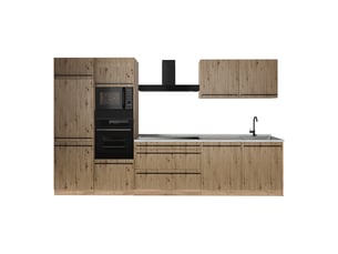 Vicco cuisine, chêne artisanchêne doré, 340cm plan de travail marbre