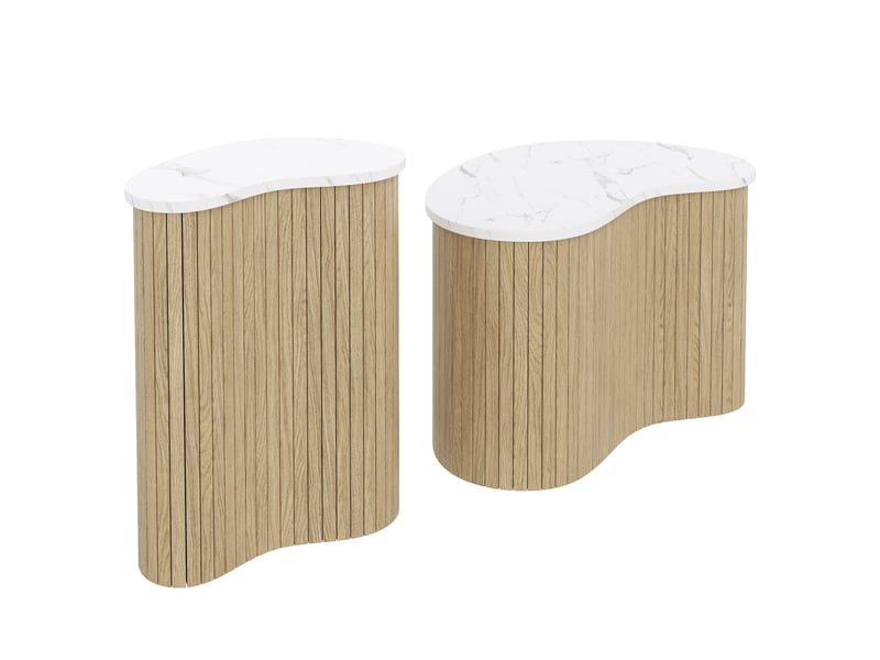  Lot de 2 tables basses en mdf, effet marbre et aspect bois, naturel et blanc  - Conforama A
