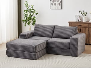 Canapé d'angle compressé réversible convertible <strong>BGSRYAO</strong> <strong></strong> 2 places Velours gris