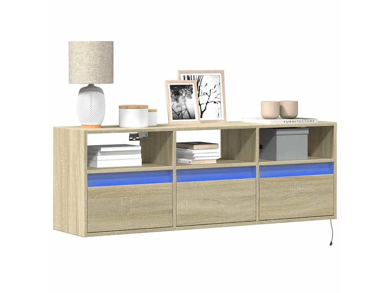  Meuble tv - banc tv - meuble de rangement mural avec lumières led chêne sonoma 130x31x45 cm  - Conforama B
