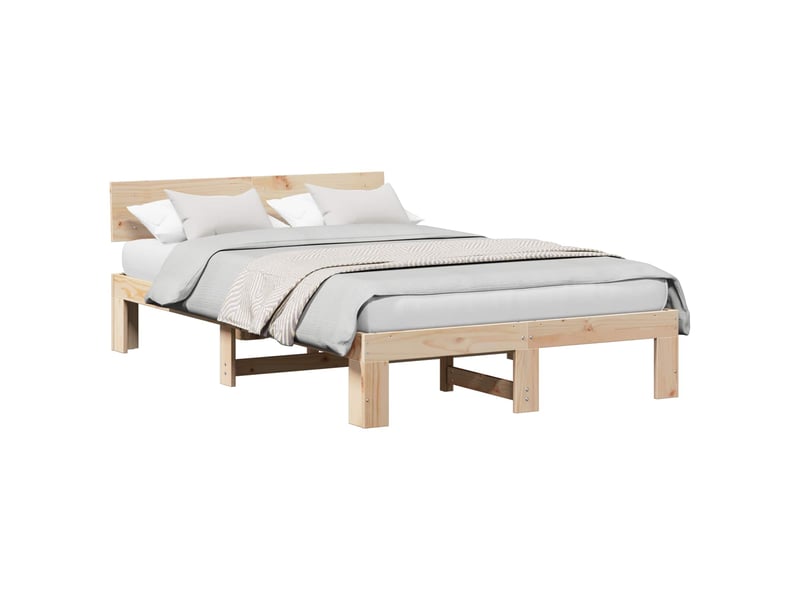  Lit double- lit adulte -  cadre de lit avec tête de lit naturel 135 x 190 cm pin massif  - Conforama A