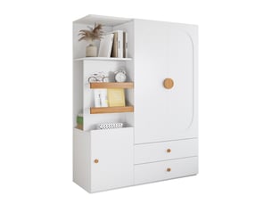 Armoire avec penderie, 2 tiroirs et étagères ouvertes pour chambre ou entrée, mdf blanc naturel, 125 × 50 × 180 cm