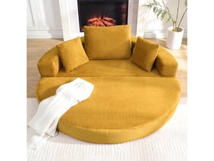 Canapé-lit convertible 2 en 1 en velours côtelé, modèle ovale 173 x 176 cm, canapé pliable avec coussins pour salon ou chambre