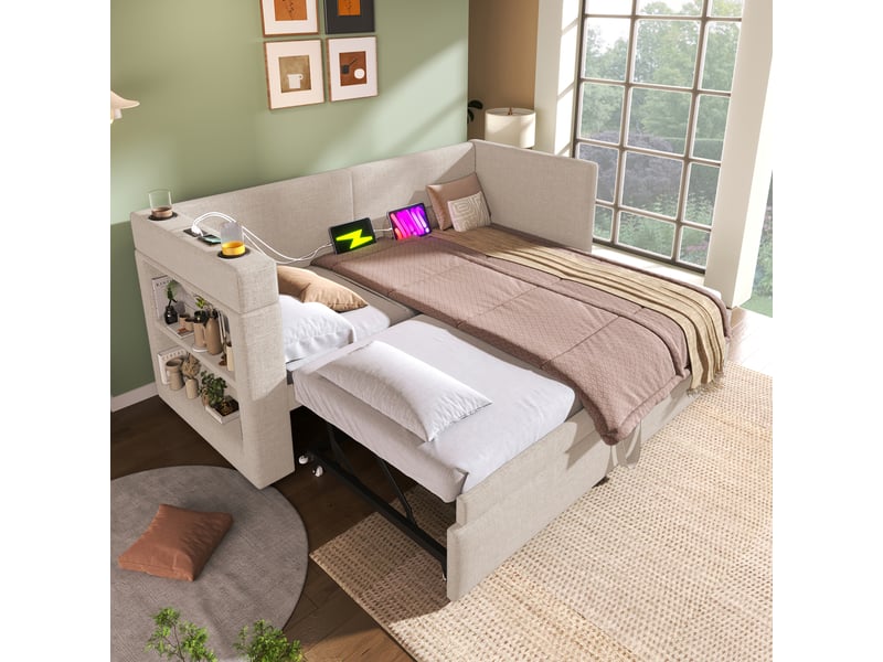 Daybett en coton lin en beige 90 x 200 cm  - Conforama D