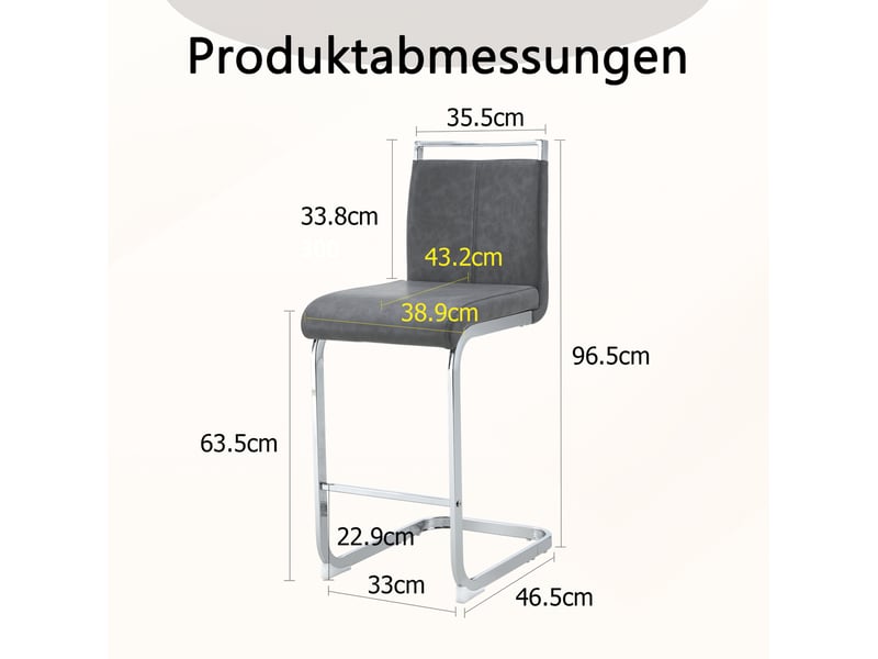 Tabouret de bar lot de 2 avec repose-pieds et assise en pu gris foncé, pieds métalliques argentés - Conforama D