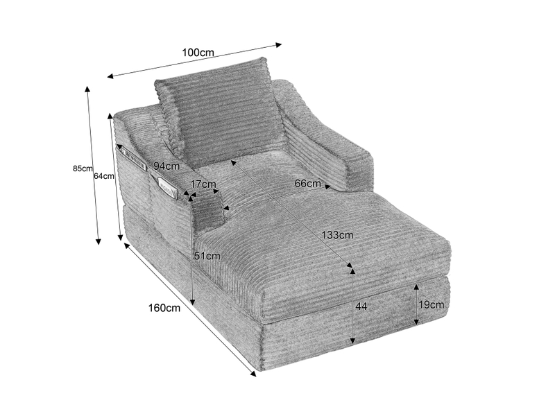  Fauteuil lounge minimaliste en velours côtelé, assise spacieuse, design double couche, convertible en lit  - Conforama C