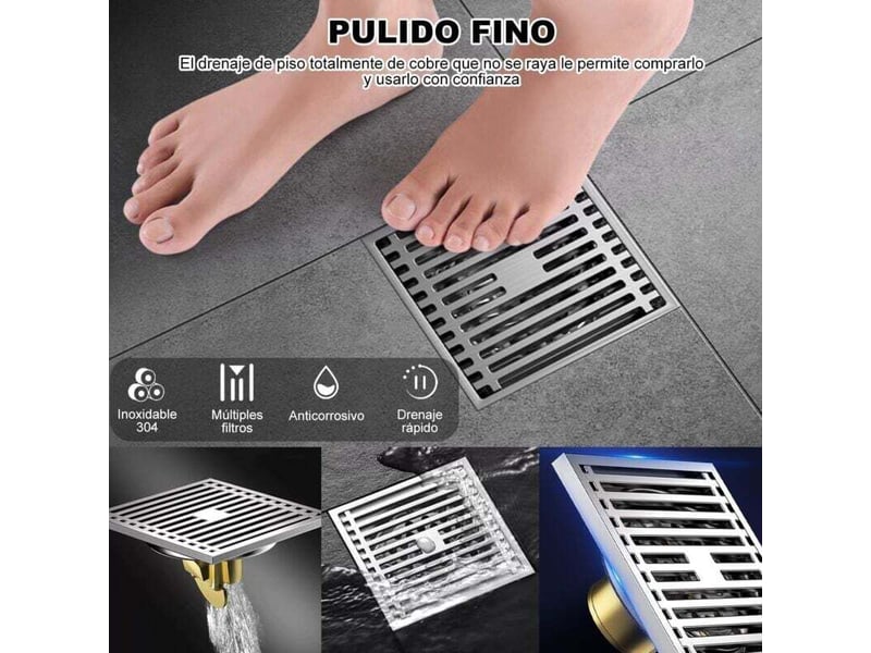  Enowelir siphon de sol exterieur en acier inoxydable carré de salle de bain écoulement de douche,l'odeur du siphon égouttoir drain - 10x10cm  - Conforama D
