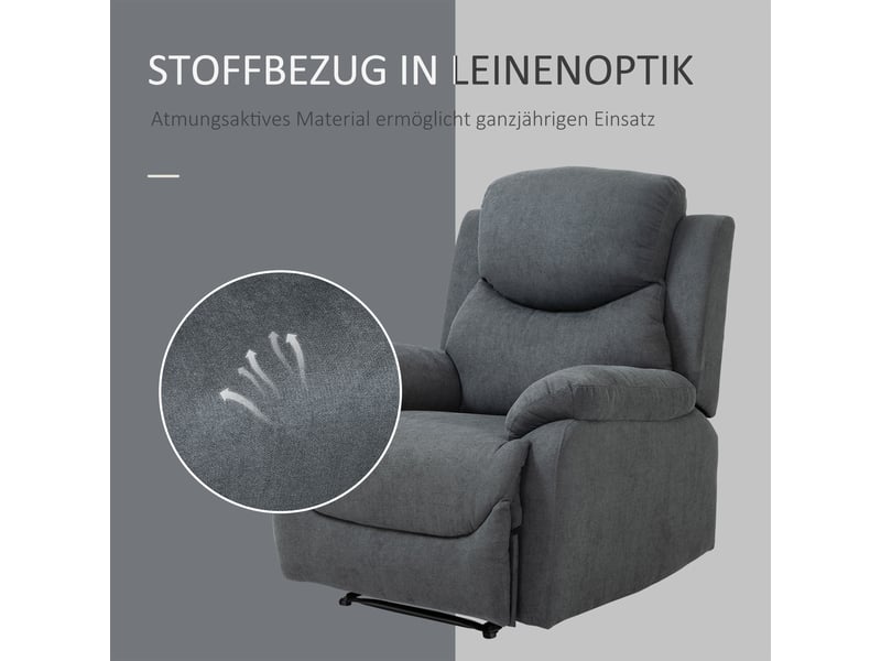  Fauteuil relax inclinable,93x88x102 cm,dossier 150°,polyester,gris foncé  - Conforama D