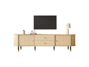 Meuble tv 2 portes coulissantes et 2 tiroirs pour salon 180×40×58 cm en mdf et métal naturel