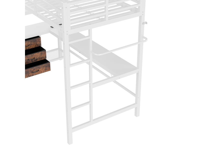  Lit mezzanine avec bureau et rangement, couchage 90x200 cm, structure blanche en métal et mdf, sans matelas  - Conforama W