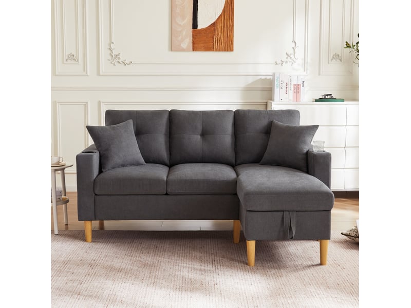 Canapé d'angle réversible 3 places modenvie avec méridienne rangement gris foncé 175 x 129 cm - Conforama E