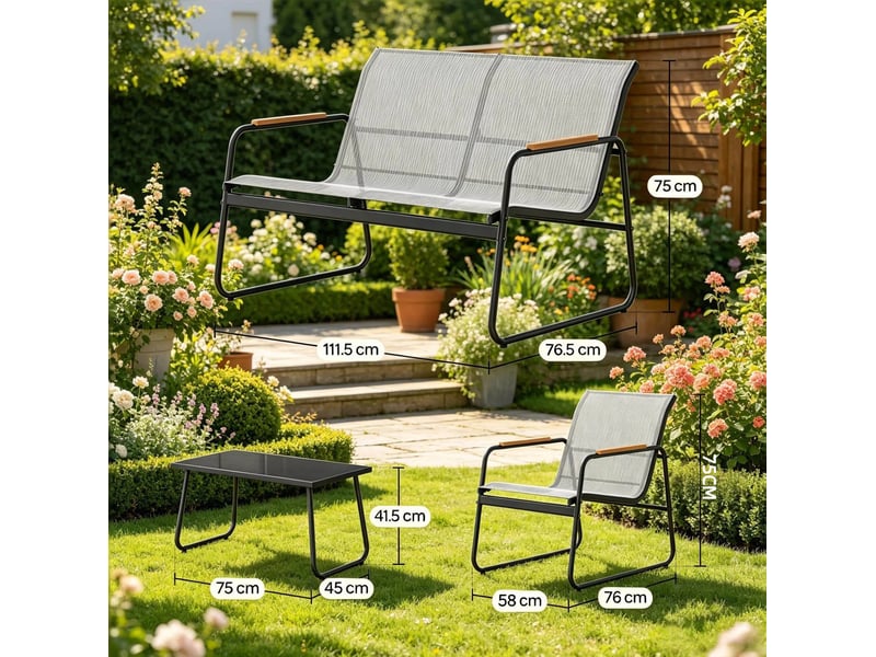 Ensemble de jardin 4 pièces 111,5x76,5x75 cm métal gris - Conforama E