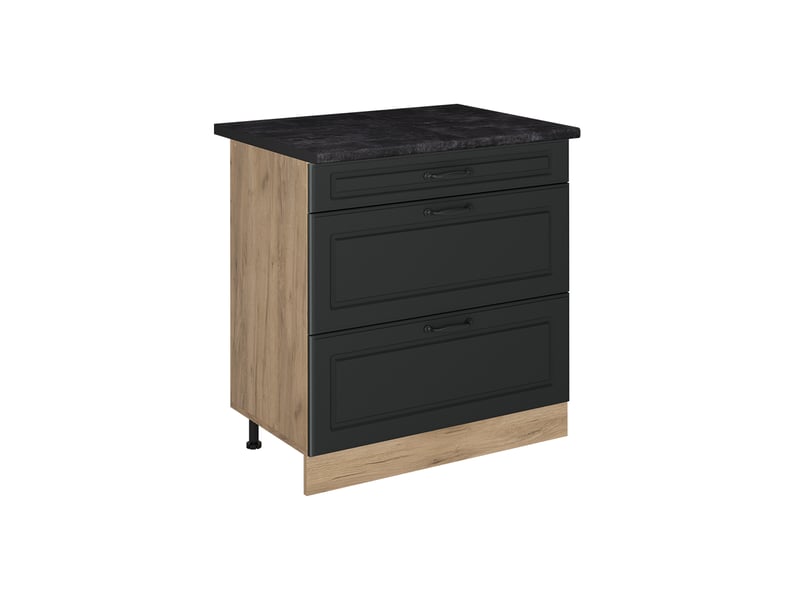 Vicco meuble cuisine, anthracite campagnechêne doré, 80cm avec 3 tiroirs plan de travail anthracite - Conforama A