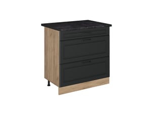 Vicco meuble cuisine, anthracite campagnechêne doré, 80cm avec 3 tiroirs plan de travail anthracite