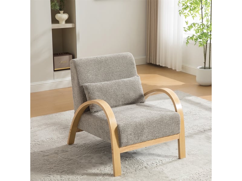  Fauteuil lounge scandinave - 82x70x83.5 cm - tissu chenille doux &amp; pieds en bois massif - design moderne sans accoudoirs - gris  - Conforama D