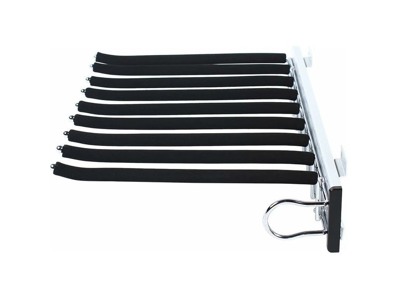 Ensoleille – porte-pantalon coulissant 9 bras – acier inoxydable – rail silencieux extensible 32,6x46cm – supporte jusqu\'à 10kg – pour armoires standard - Conforama D